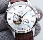 Super Replica Omega De Ville Silver Dial Brown Leather Strap Silver Bezel 39mm